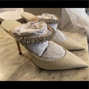New Jimmy Choo Bing Linen Patent Mules